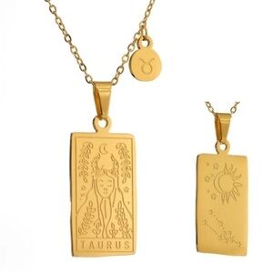 NEW 18K Gold Plated Taurus Zodiac Sign Rectangle Pendant Necklace